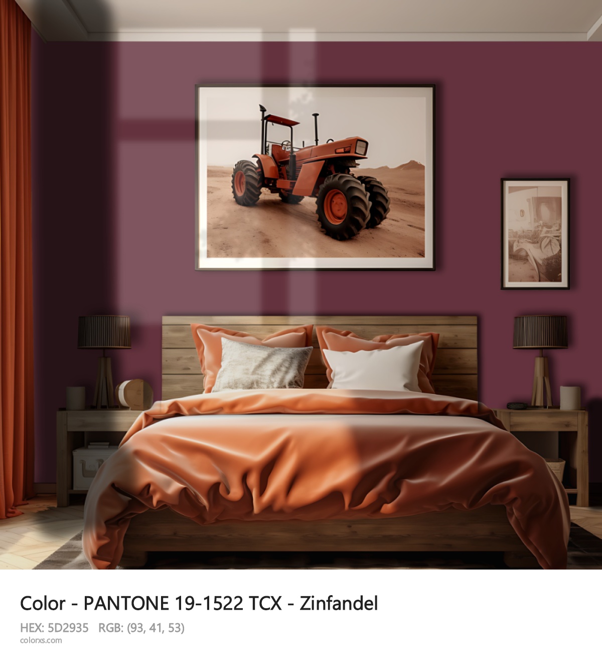 PANTONE 19-1522 TCX - Zinfandel CMS vintage style bedroom interior
