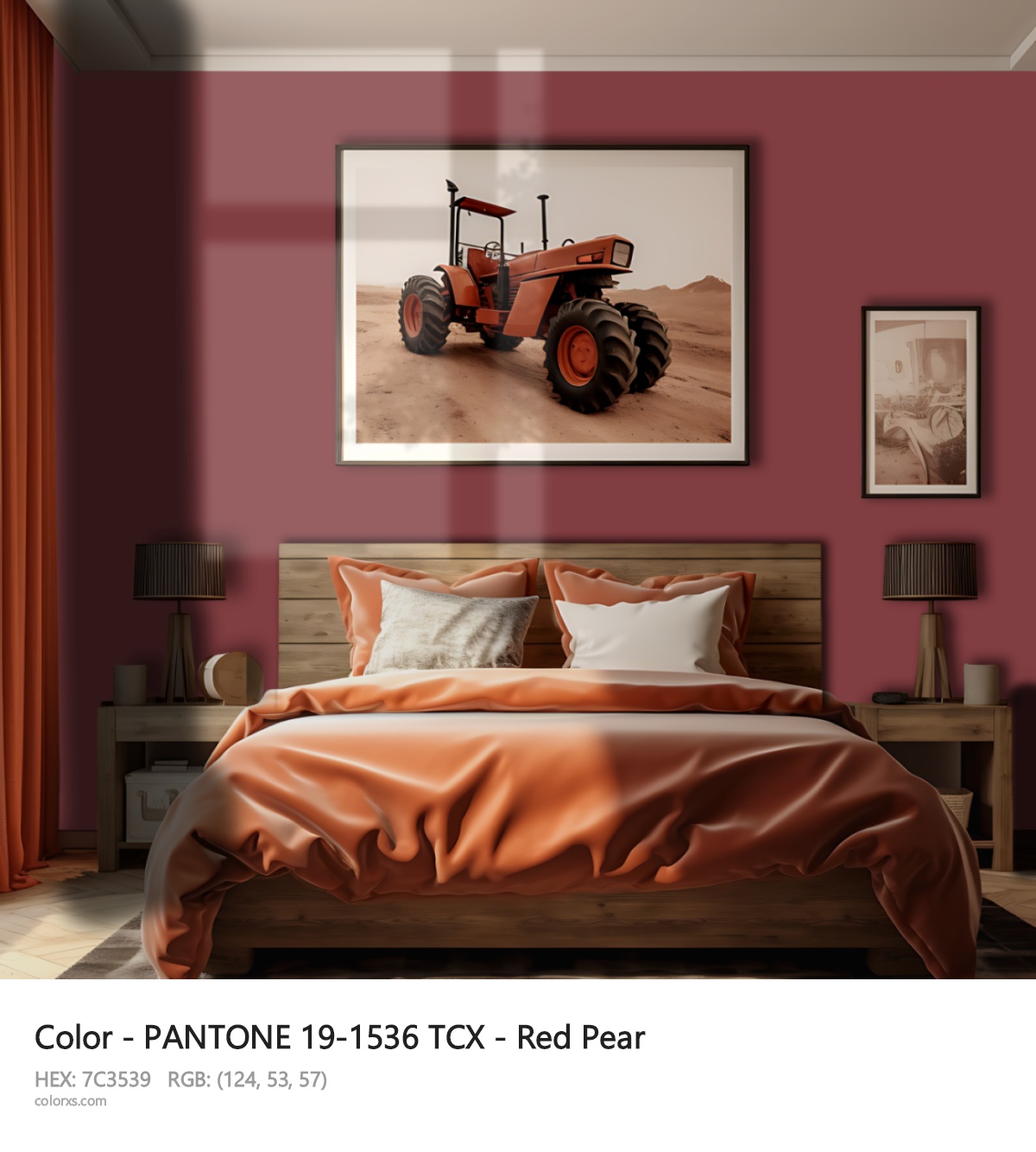 PANTONE 19-1536 TCX - Red Pear CMS vintage style bedroom interior