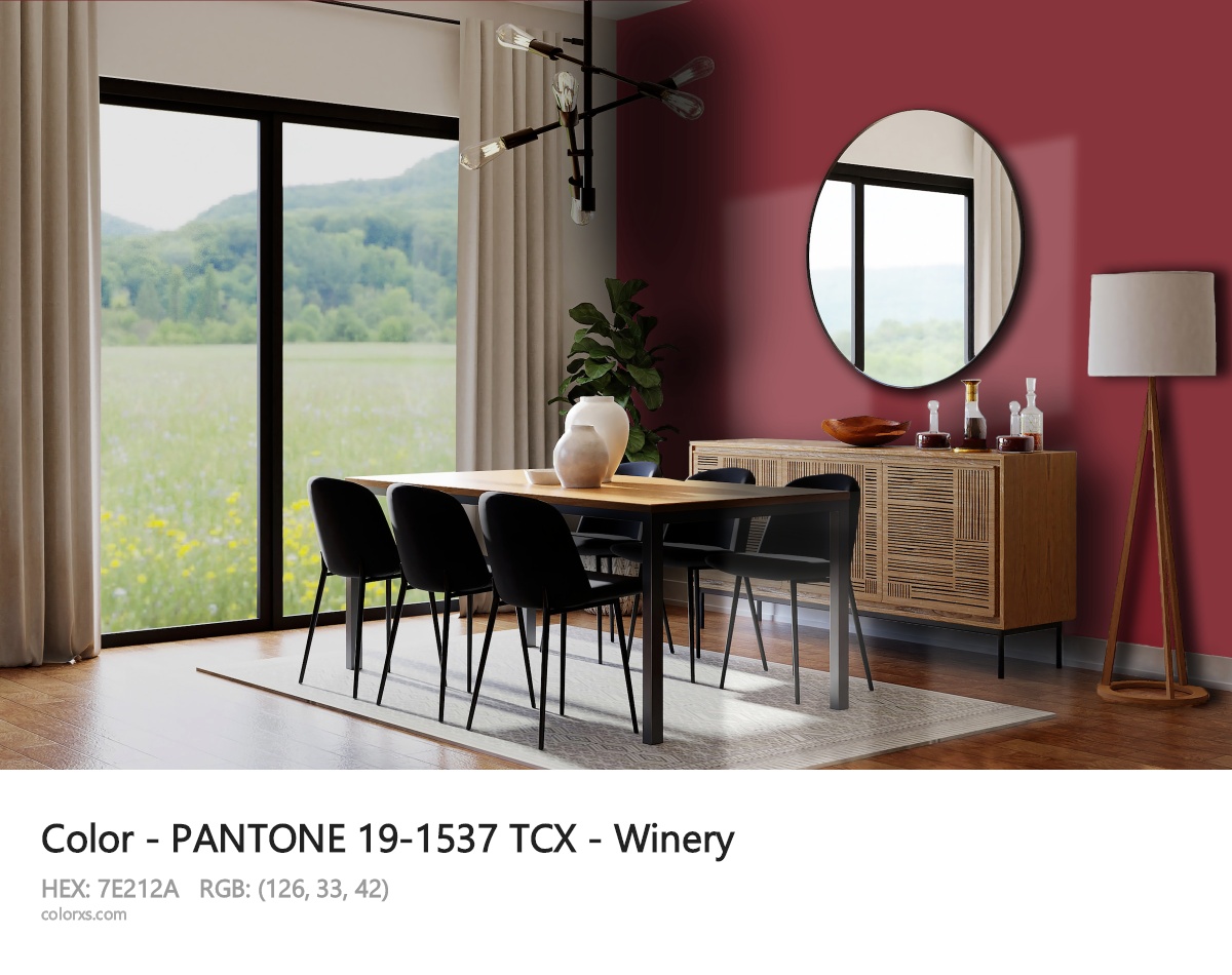 PANTONE 19-1537 TCX - Winery CMS dining room design