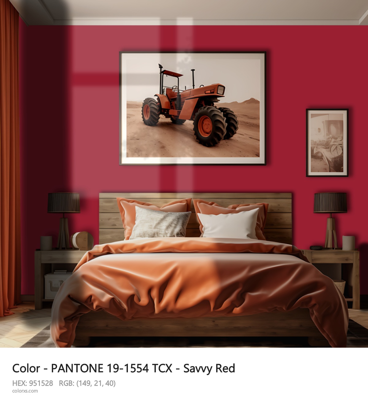 PANTONE 19-1554 TCX - Savvy Red CMS vintage style bedroom interior