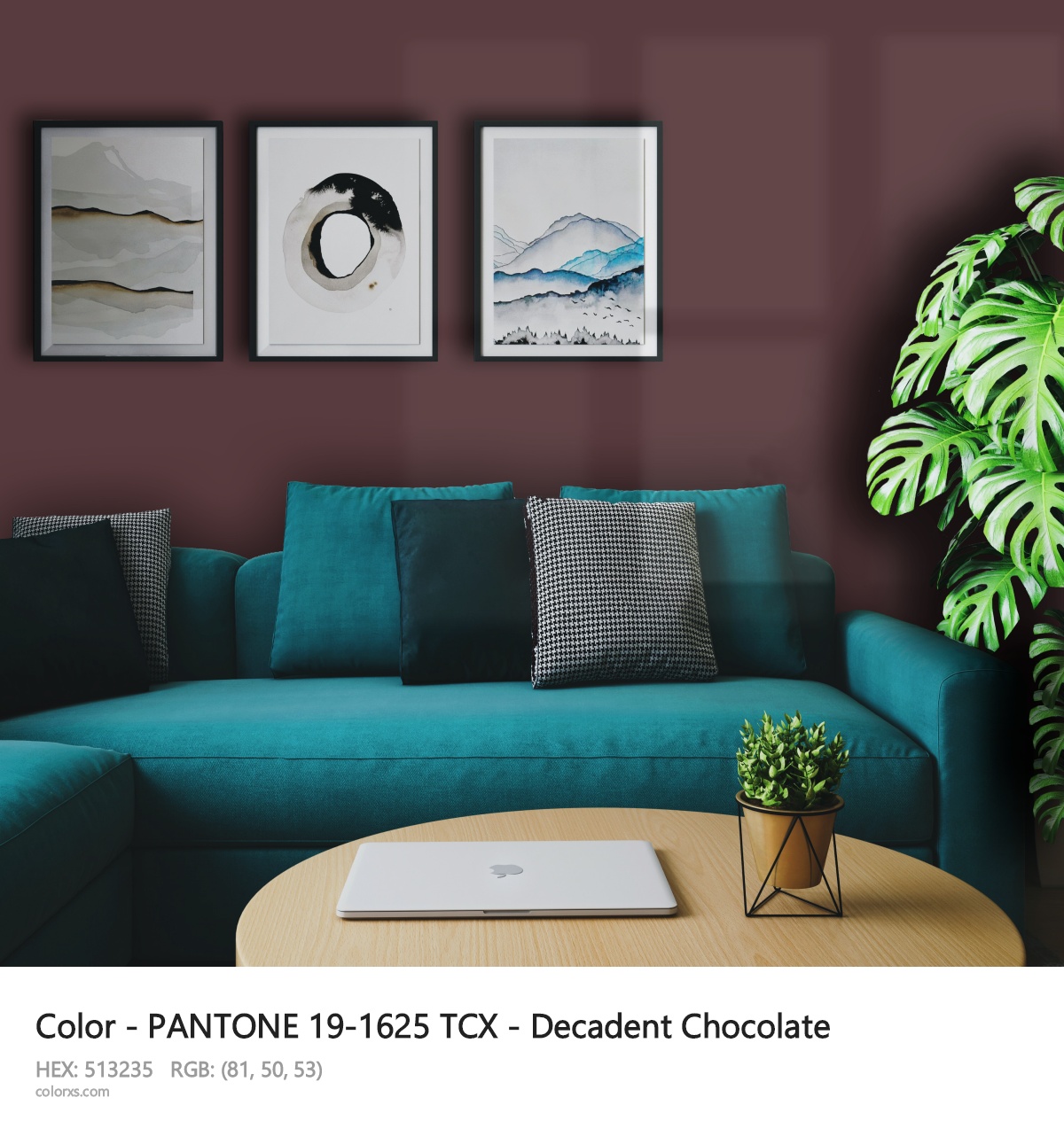About PANTONE 19-1625 TCX - Decadent Chocolate color - its meaning and example