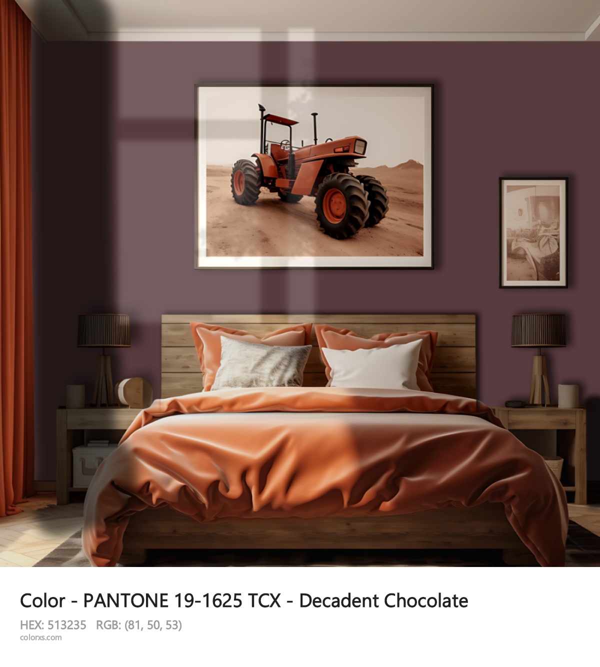 PANTONE 19-1625 TCX - Decadent Chocolate CMS vintage style bedroom interior