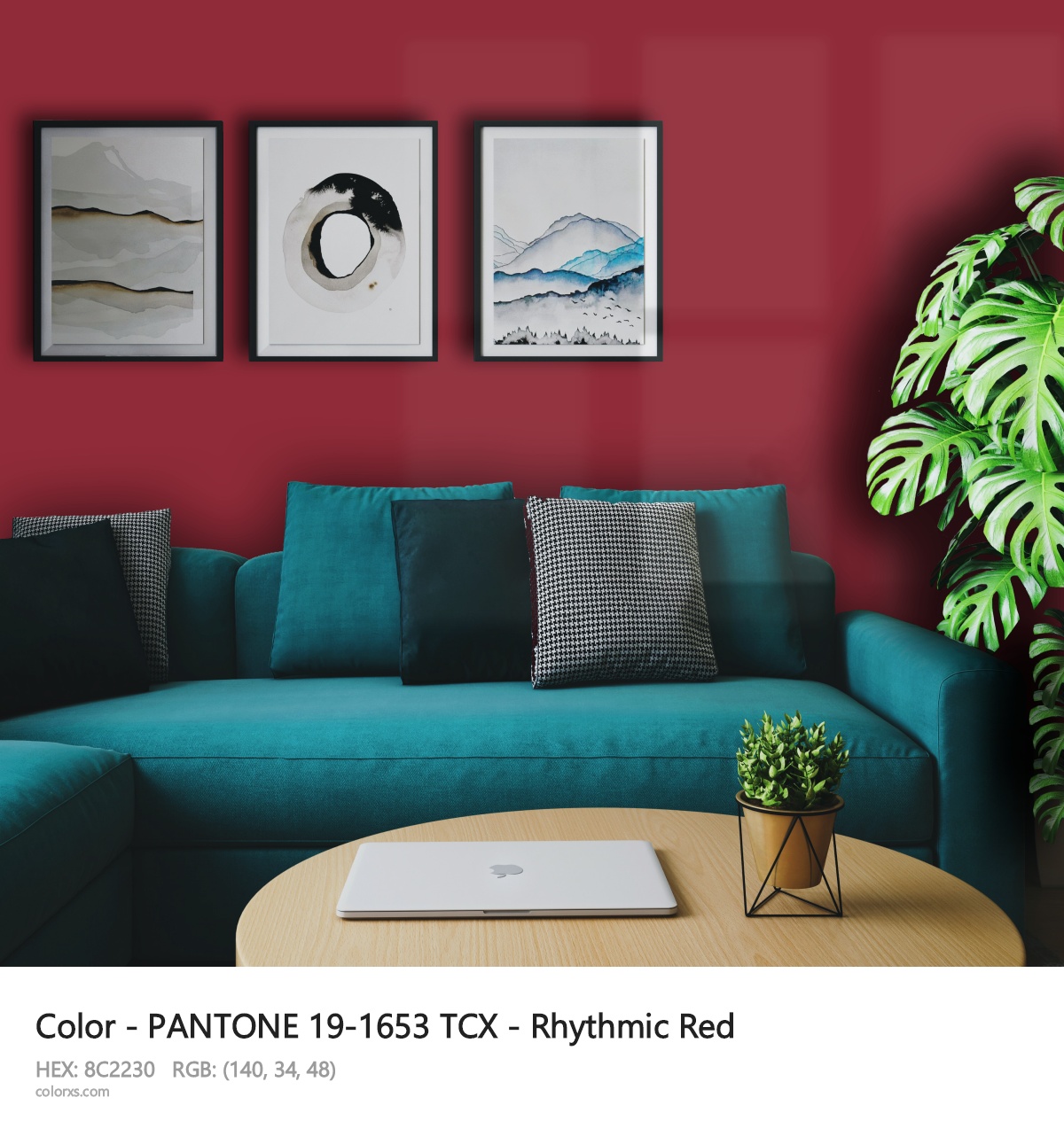 PANTONE 19-1653 TCX - Rhythmic Red CMS cozy coffee corner interior