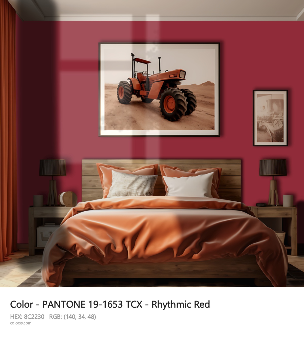 PANTONE 19-1653 TCX - Rhythmic Red CMS vintage style bedroom interior
