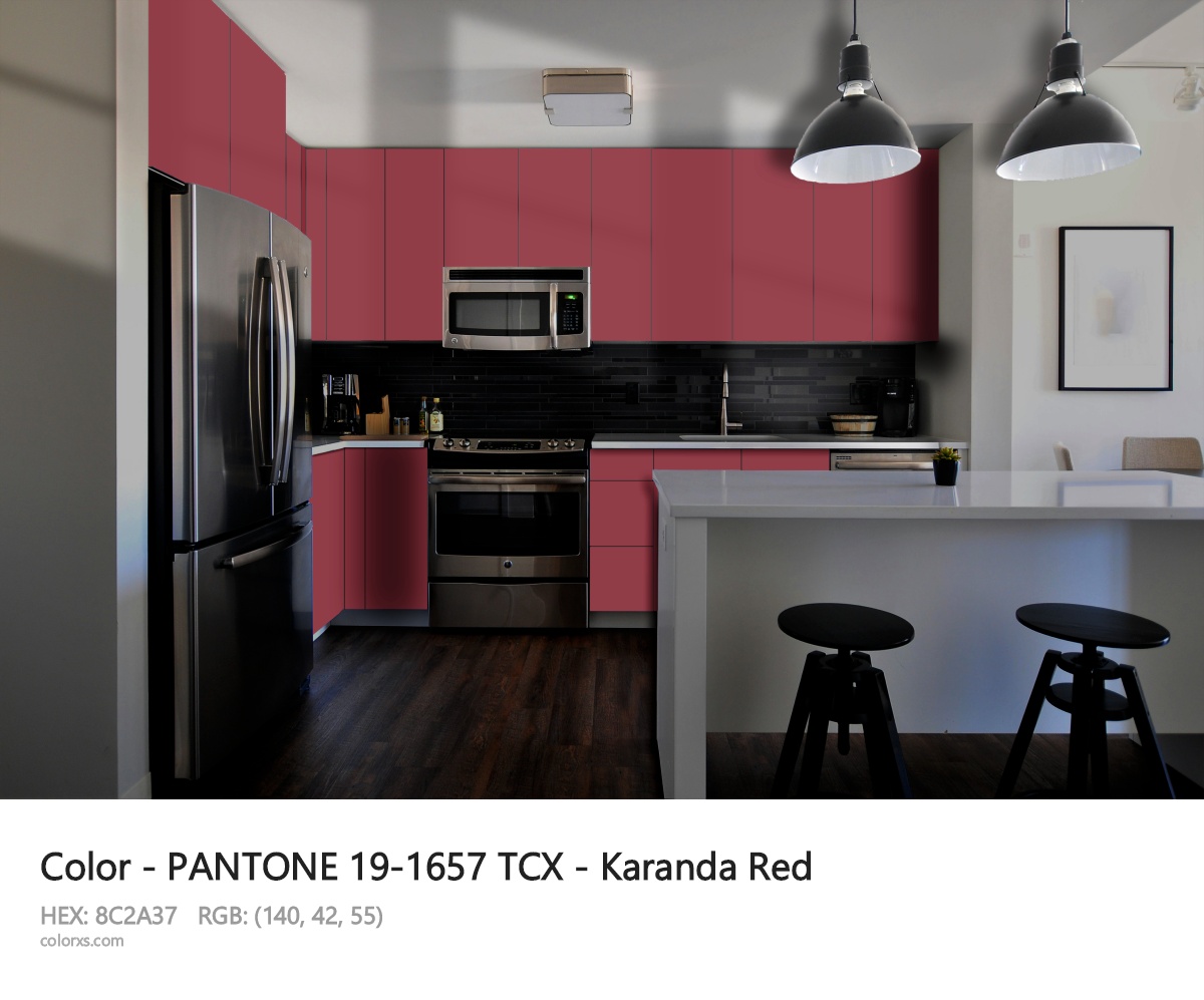 PANTONE 19-1657 TCX - Karanda Red CMS modular kitchen design