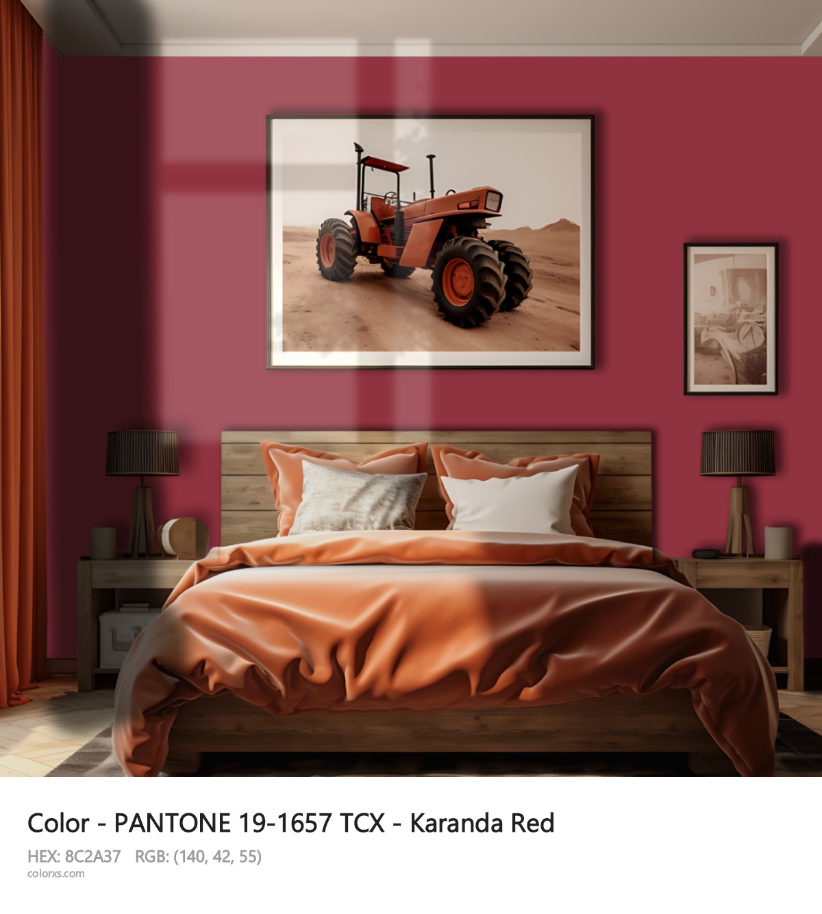 PANTONE 19-1657 TCX - Karanda Red CMS vintage style bedroom interior