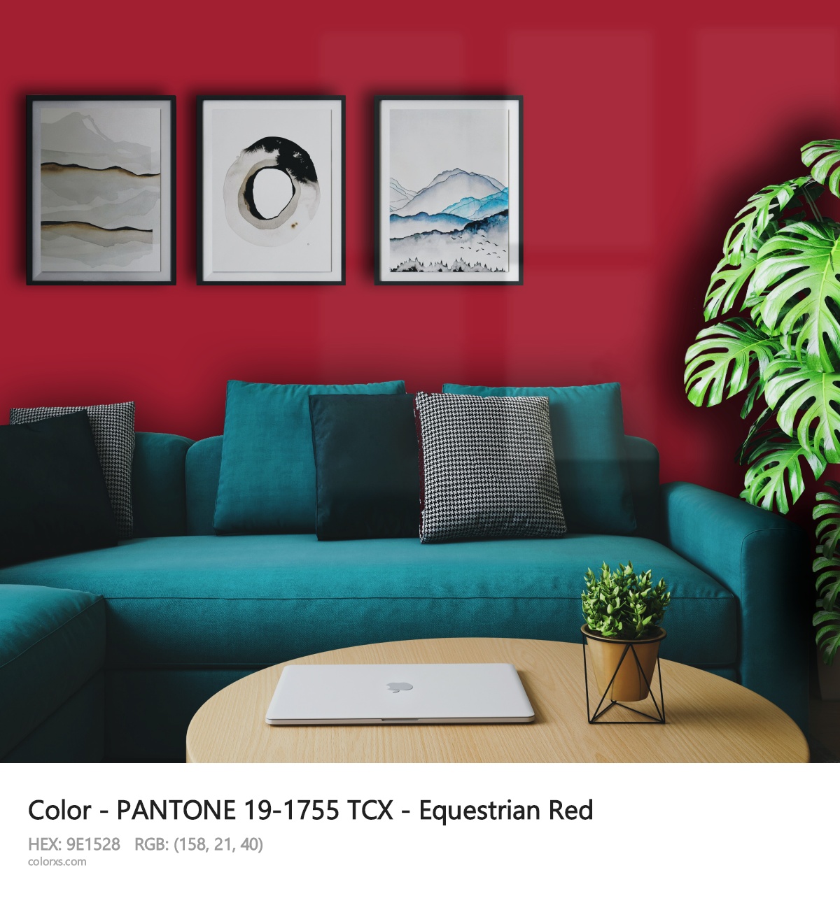PANTONE 19-1755 TCX - Equestrian Red CMS cozy coffee corner interior