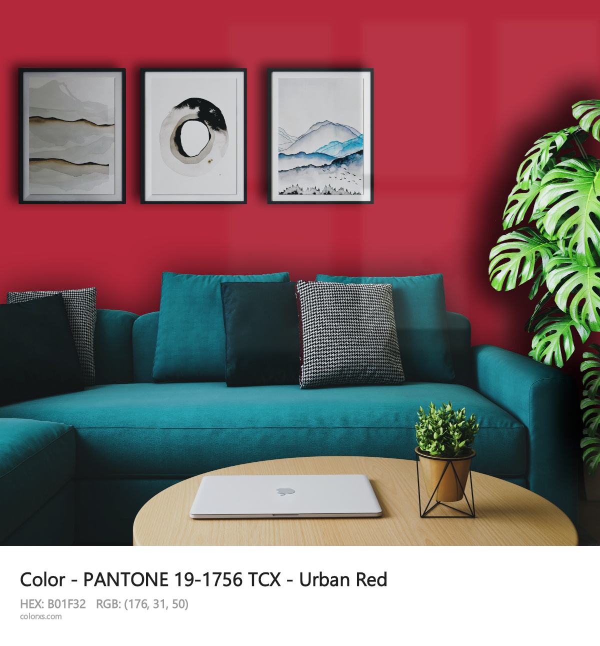 PANTONE 19-1756 TCX - Urban Red CMS cozy coffee corner interior