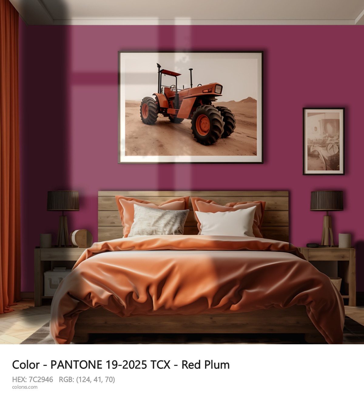 PANTONE 19-2025 TCX - Red Plum CMS vintage style bedroom interior