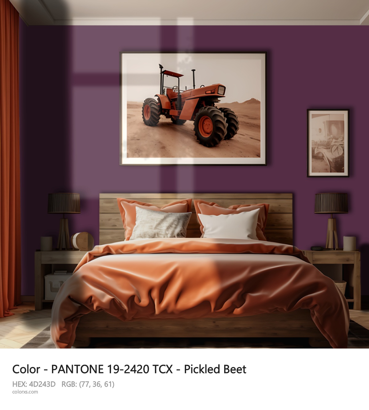 PANTONE 19-2420 TCX - Pickled Beet CMS vintage style bedroom interior