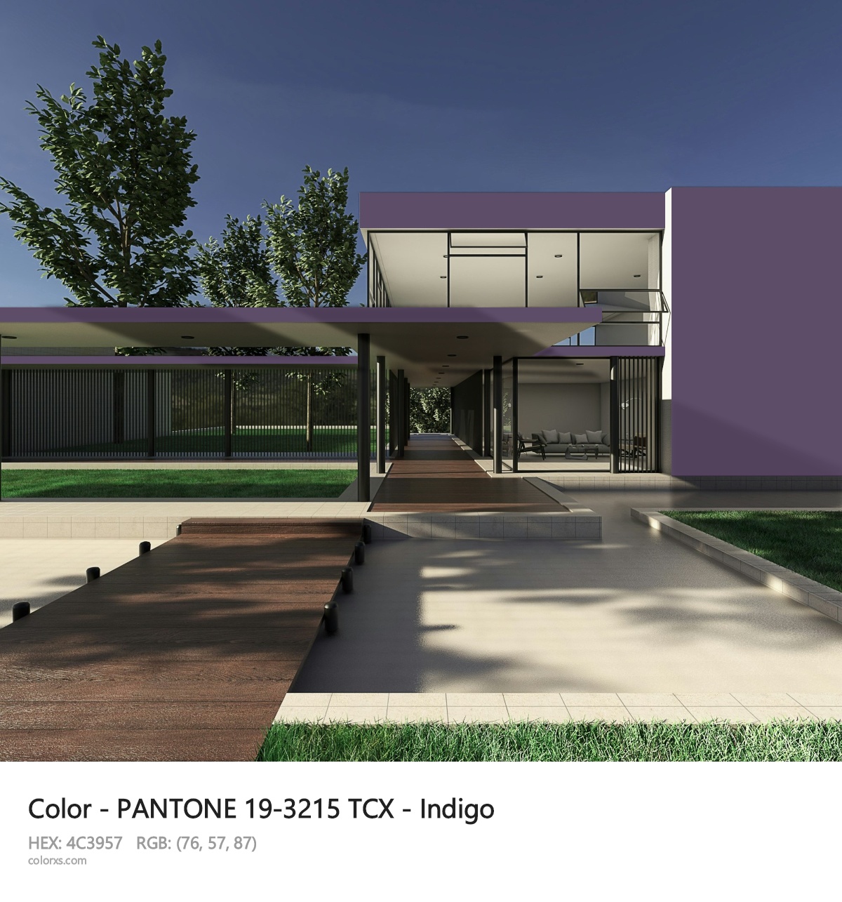 PANTONE 19-3215 TCX - Indigo CMS exterior design modern house with walkway