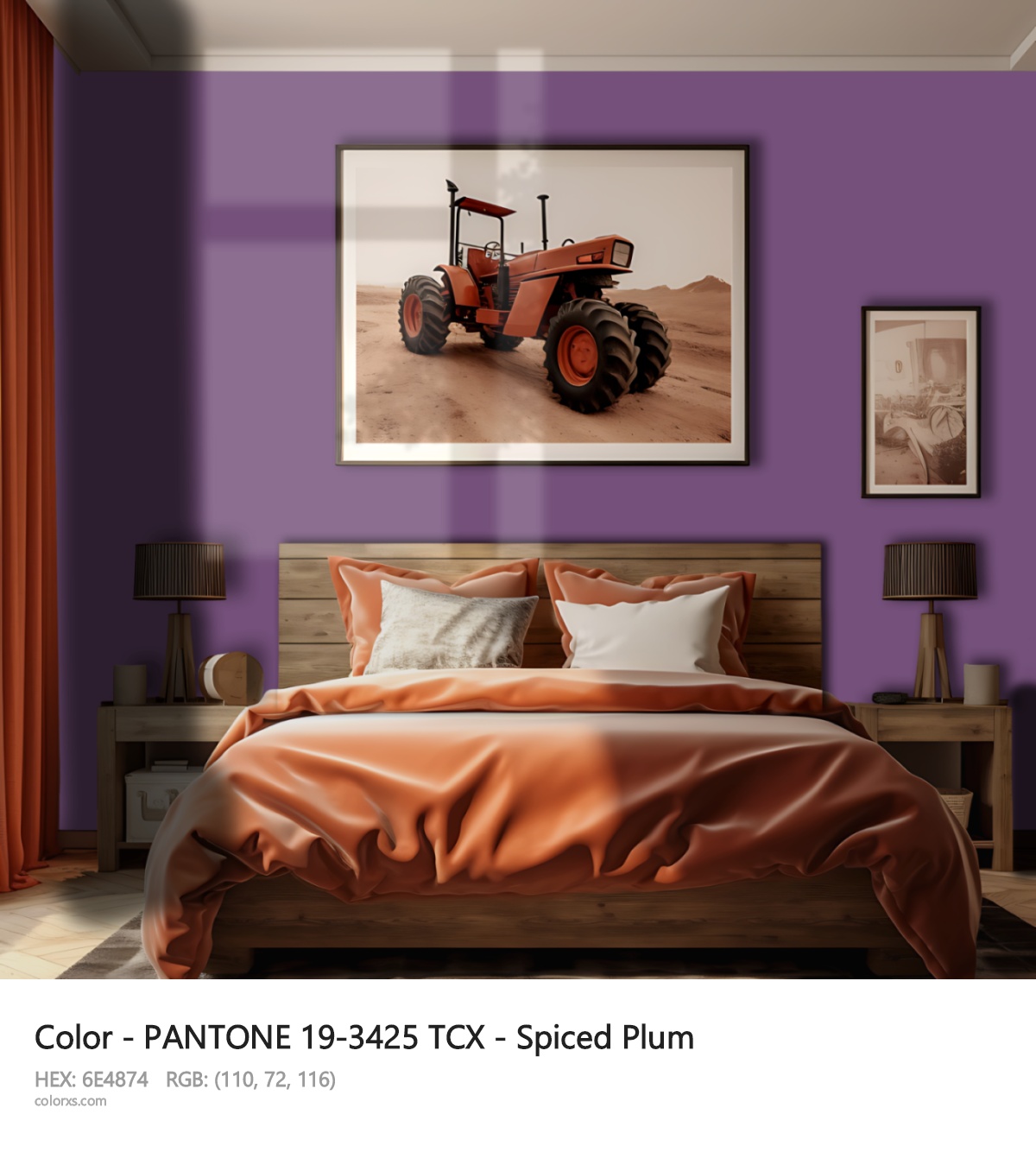 PANTONE 19-3425 TCX - Spiced Plum CMS vintage style bedroom interior