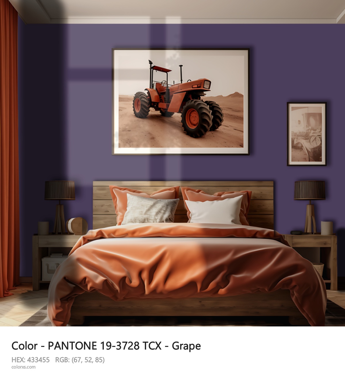 PANTONE 19-3728 TCX - Grape CMS vintage style bedroom interior