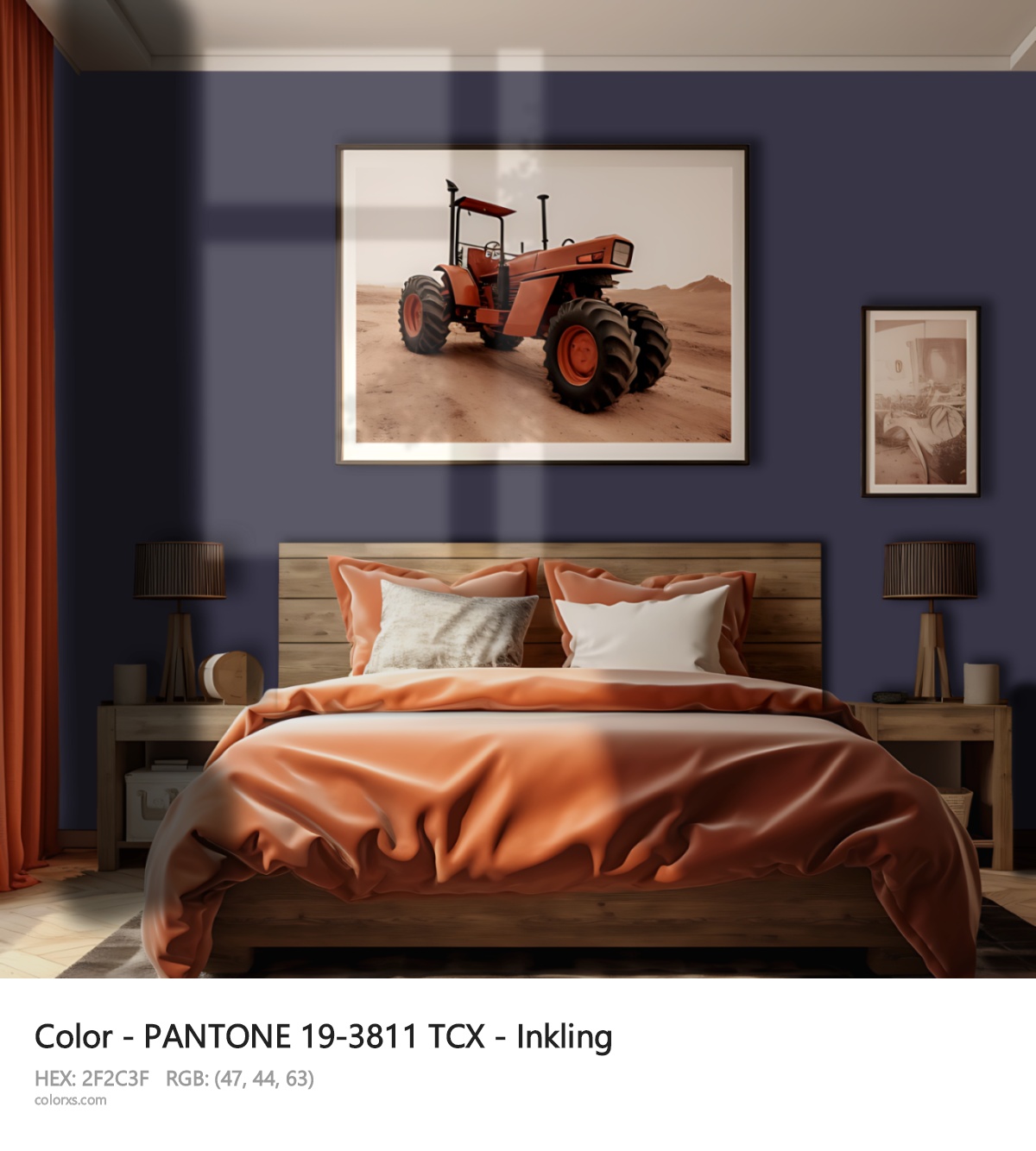 PANTONE 19-3811 TCX - Inkling CMS vintage style bedroom interior