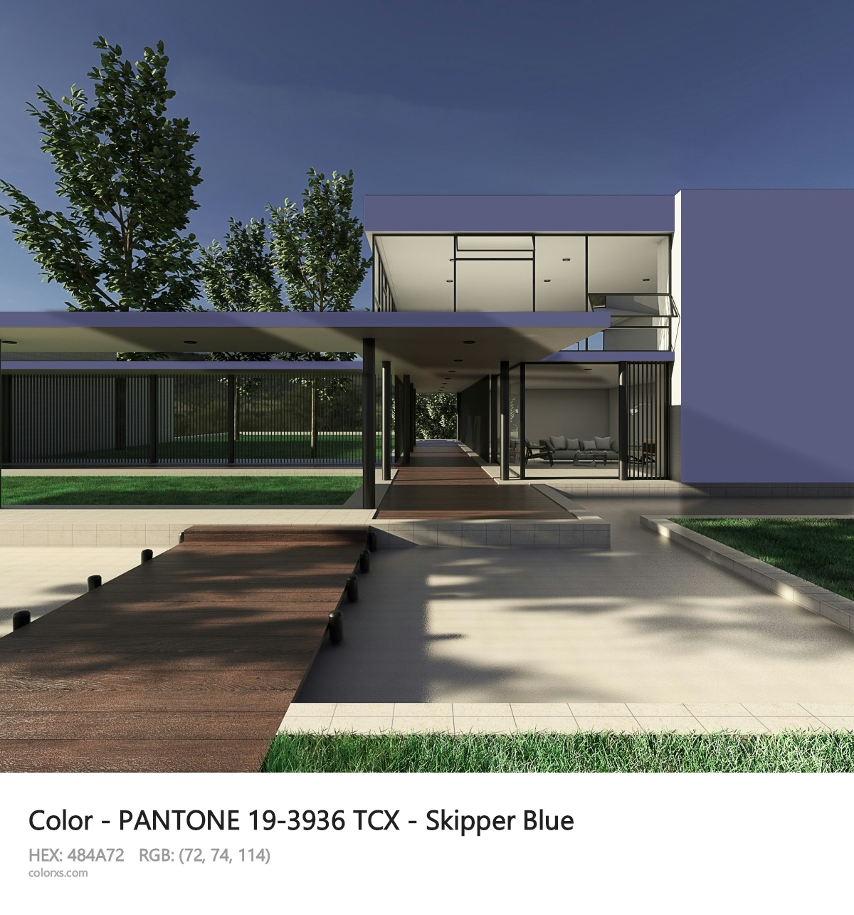 PANTONE 19-3936 TCX - Skipper Blue CMS exterior design modern house with walkway