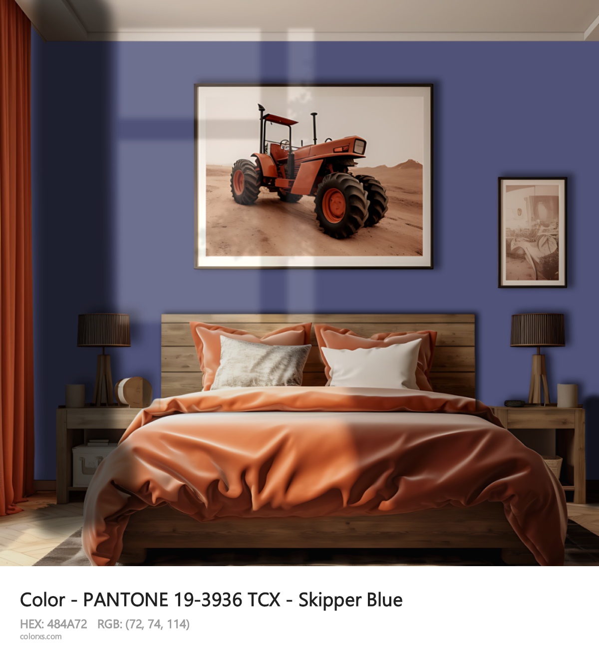PANTONE 19-3936 TCX - Skipper Blue CMS vintage style bedroom interior
