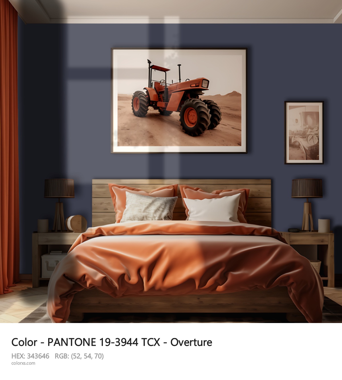 PANTONE 19-3944 TCX - Overture CMS vintage style bedroom interior