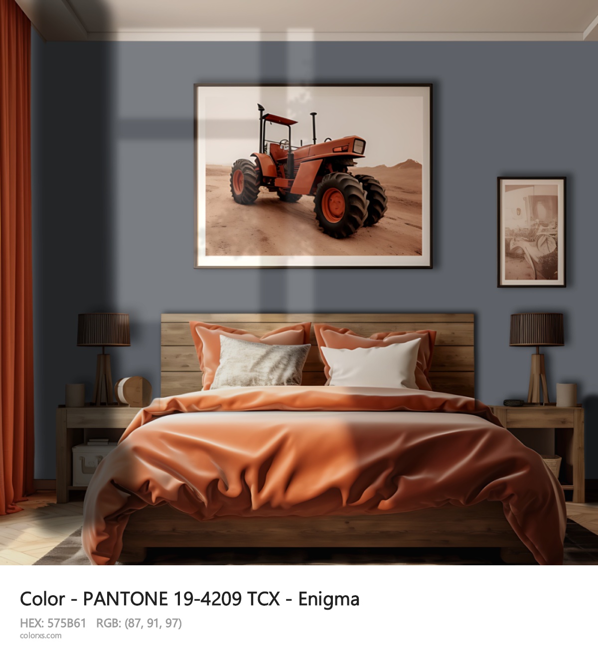 PANTONE 19-4209 TCX - Enigma CMS vintage style bedroom interior