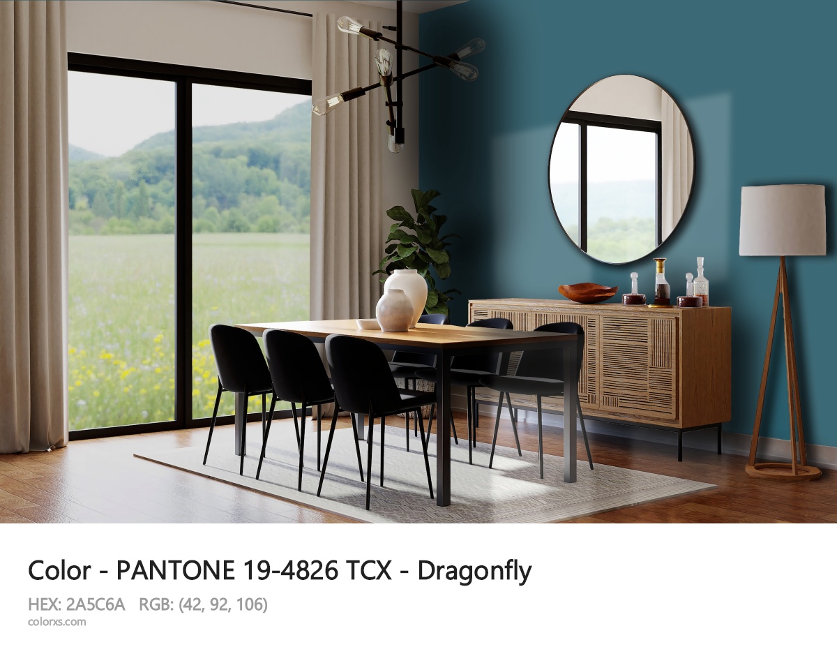PANTONE 19-4826 TCX - Dragonfly CMS dining room design