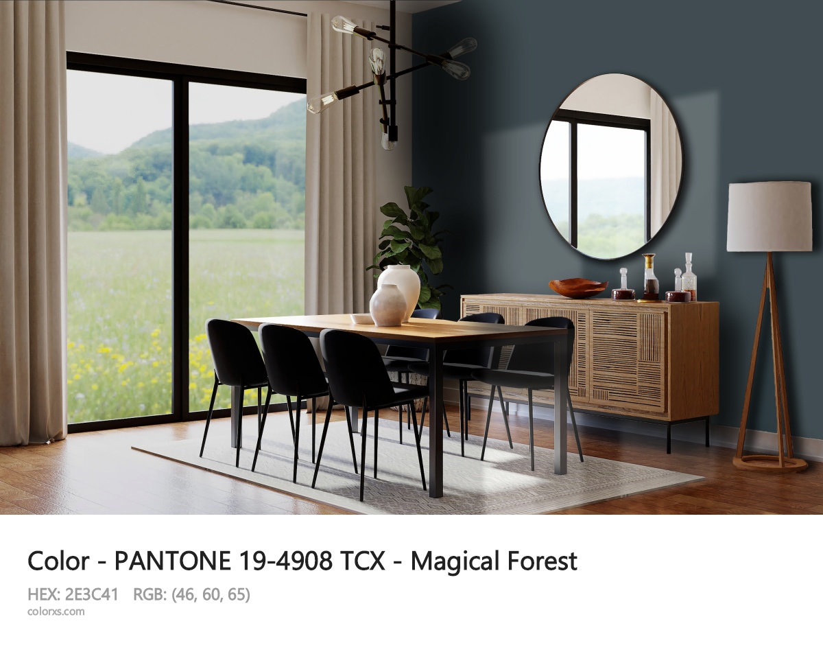 PANTONE 19-4908 TCX - Magical Forest CMS dining room design