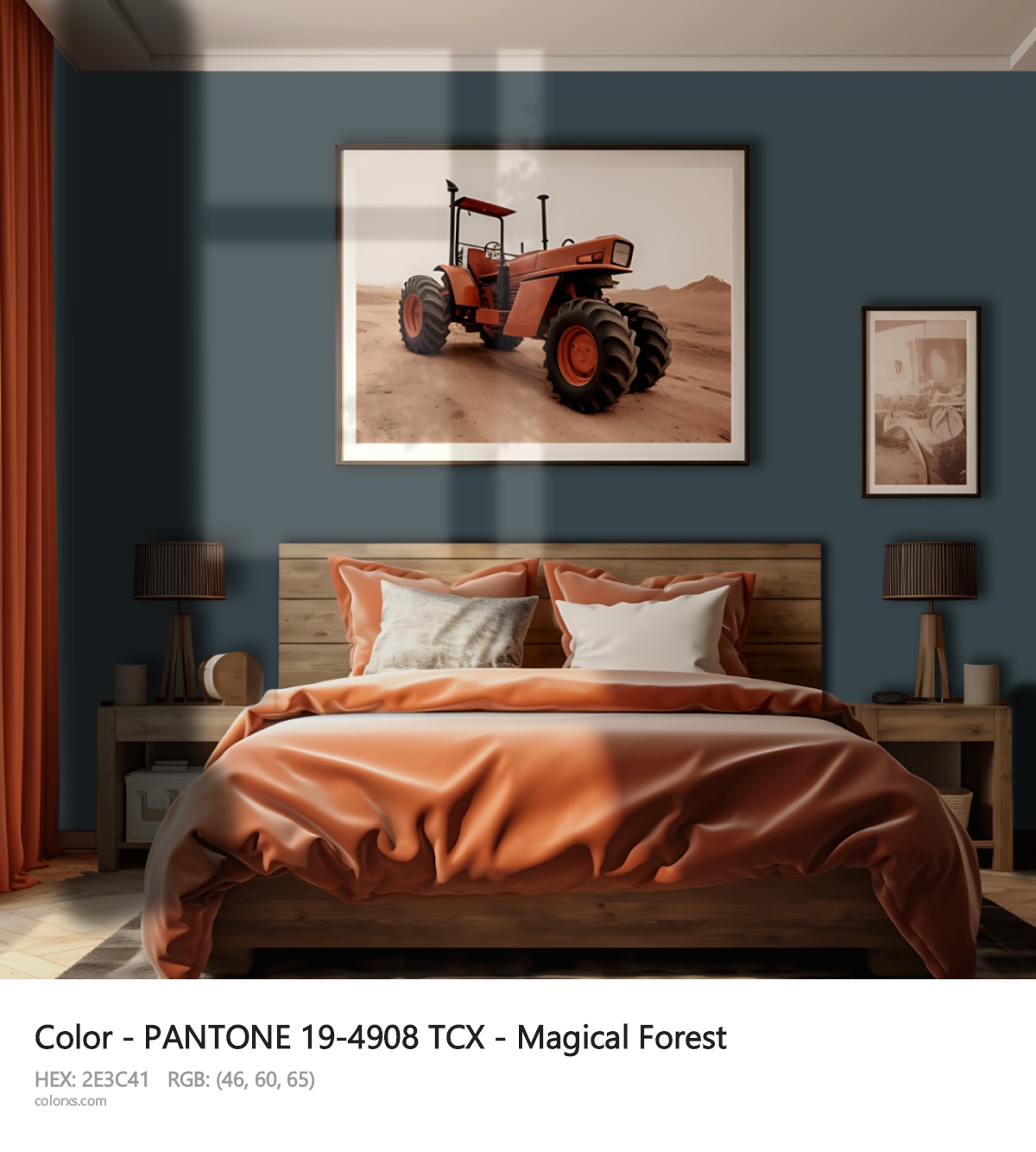 PANTONE 19-4908 TCX - Magical Forest CMS vintage style bedroom interior