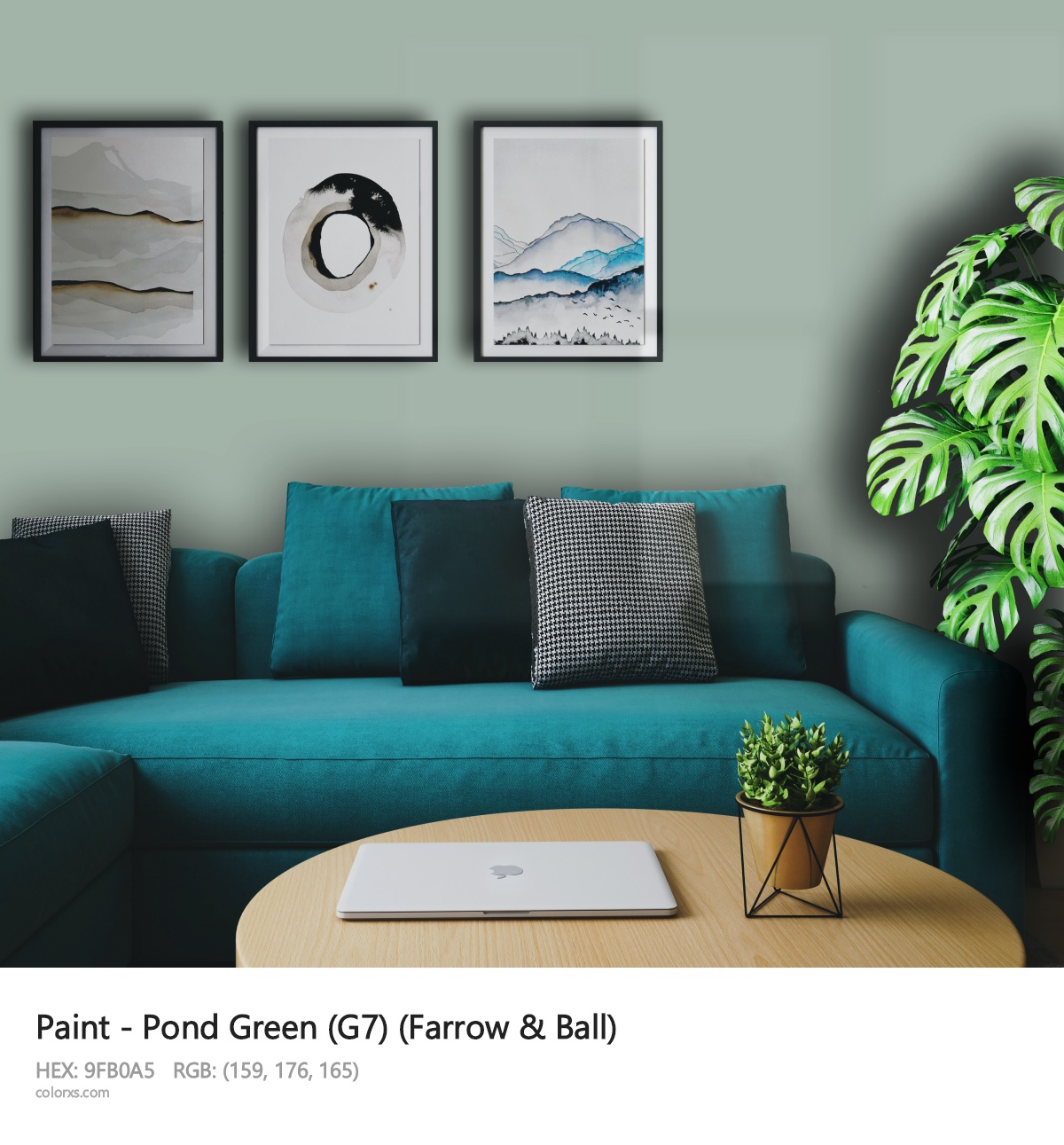 Farrow & Ball Pond Green (G7) Paint cozy coffee corner interior