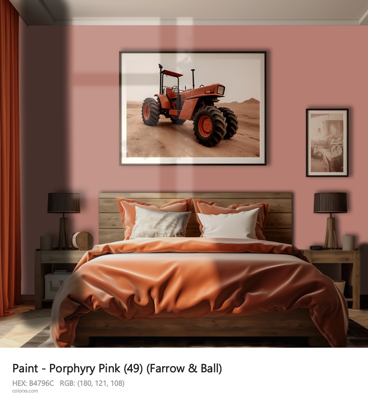 Farrow & Ball Porphyry Pink (49) Paint vintage style bedroom interior