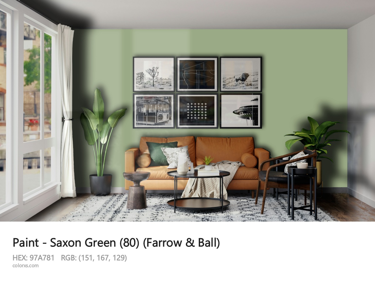 Farrow & Ball Saxon Green (80) Paint modern minimalist living room interior