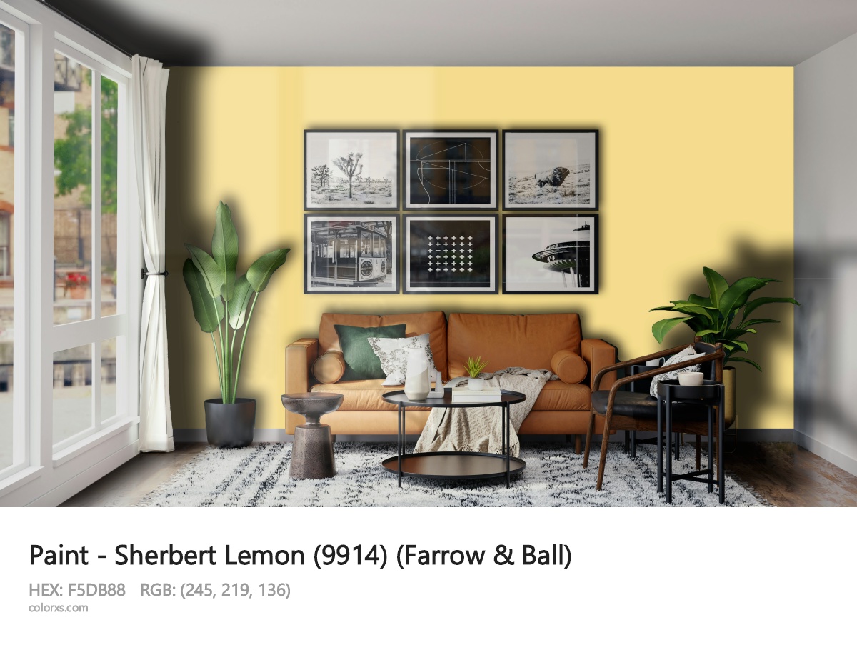 Farrow & Ball Sherbert Lemon (9914) Paint modern minimalist living room interior