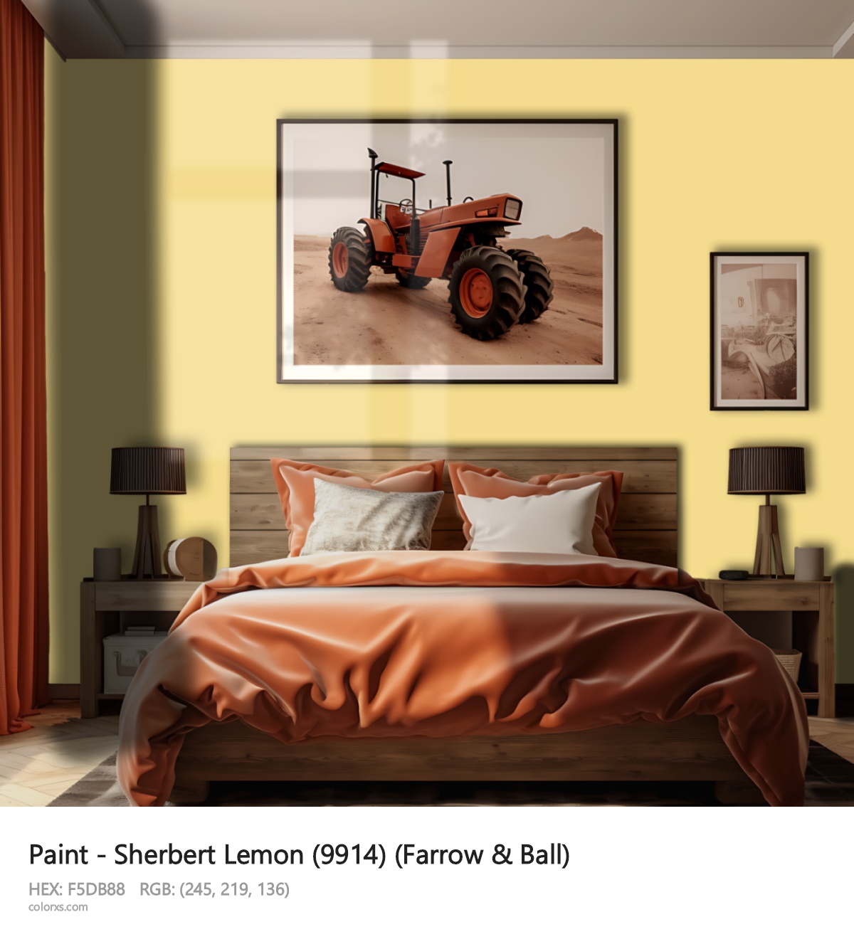 Farrow & Ball Sherbert Lemon (9914) Paint vintage style bedroom interior