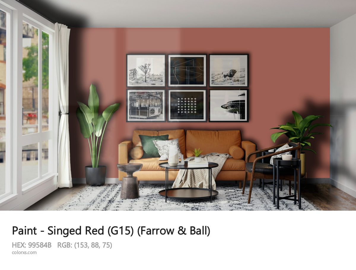 Farrow & Ball Singed Red (G15) Paint modern minimalist living room interior