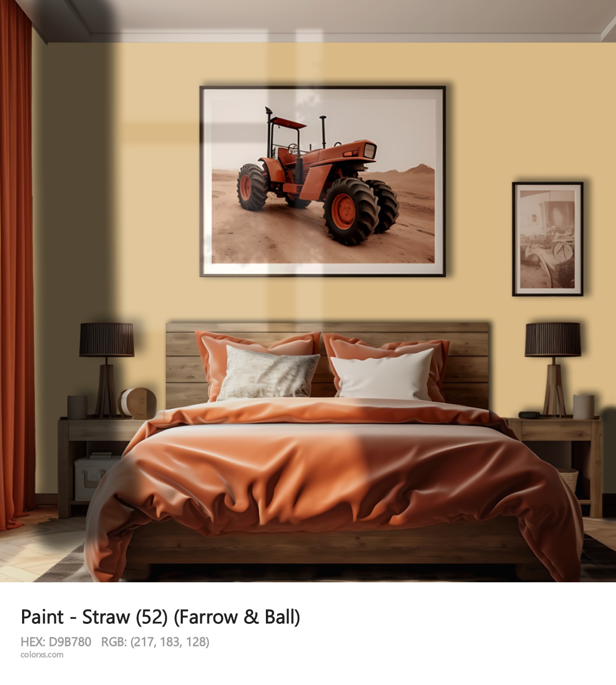 Farrow & Ball Straw (52) Paint vintage style bedroom interior