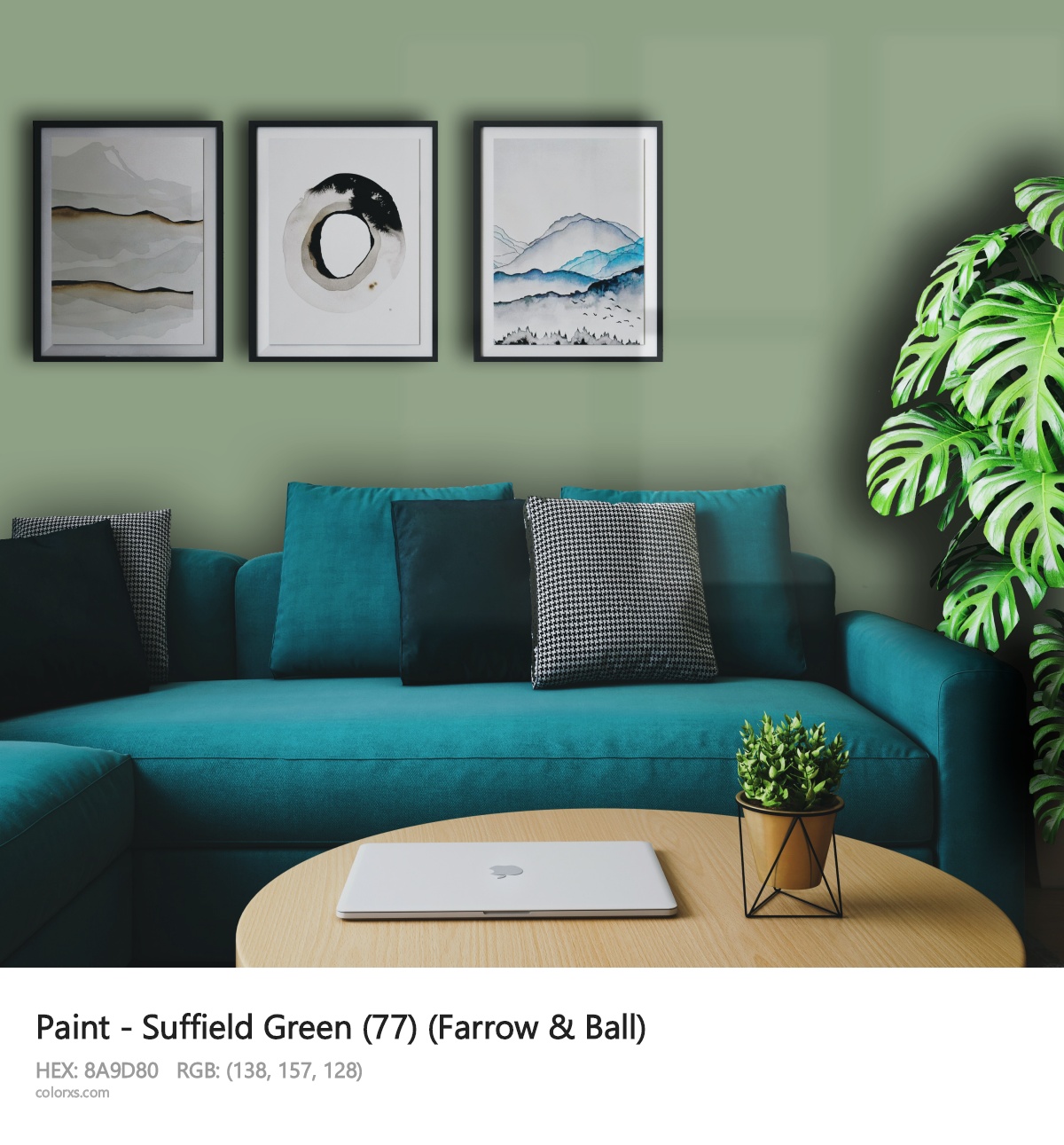 Farrow & Ball Suffield Green (77) Paint cozy coffee corner interior