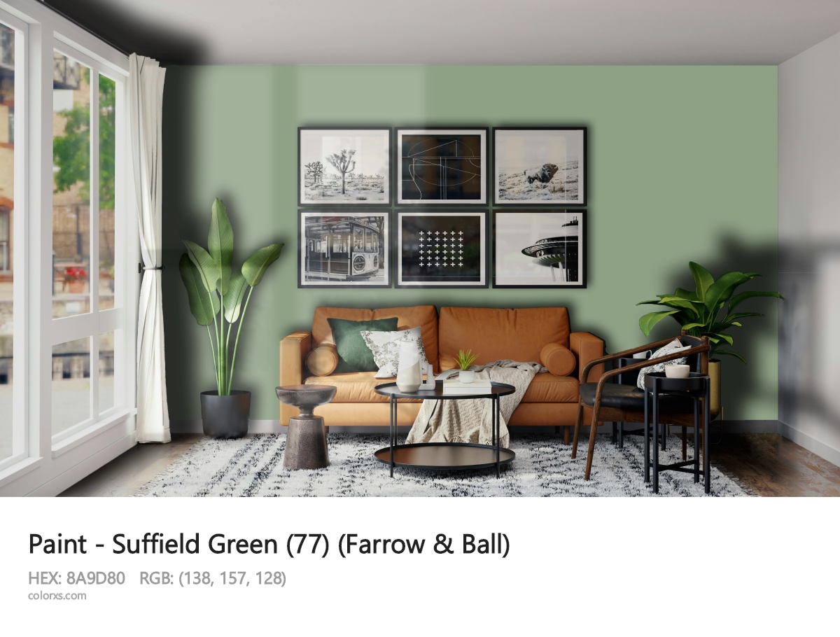 Farrow & Ball Suffield Green (77) Paint modern minimalist living room interior