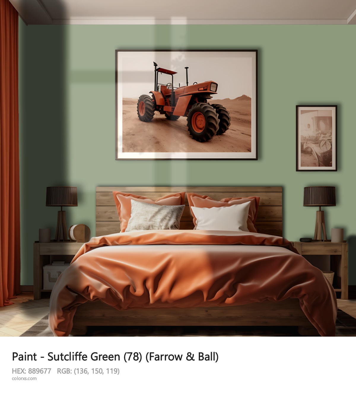 Farrow & Ball Sutcliffe Green (78) Paint vintage style bedroom interior