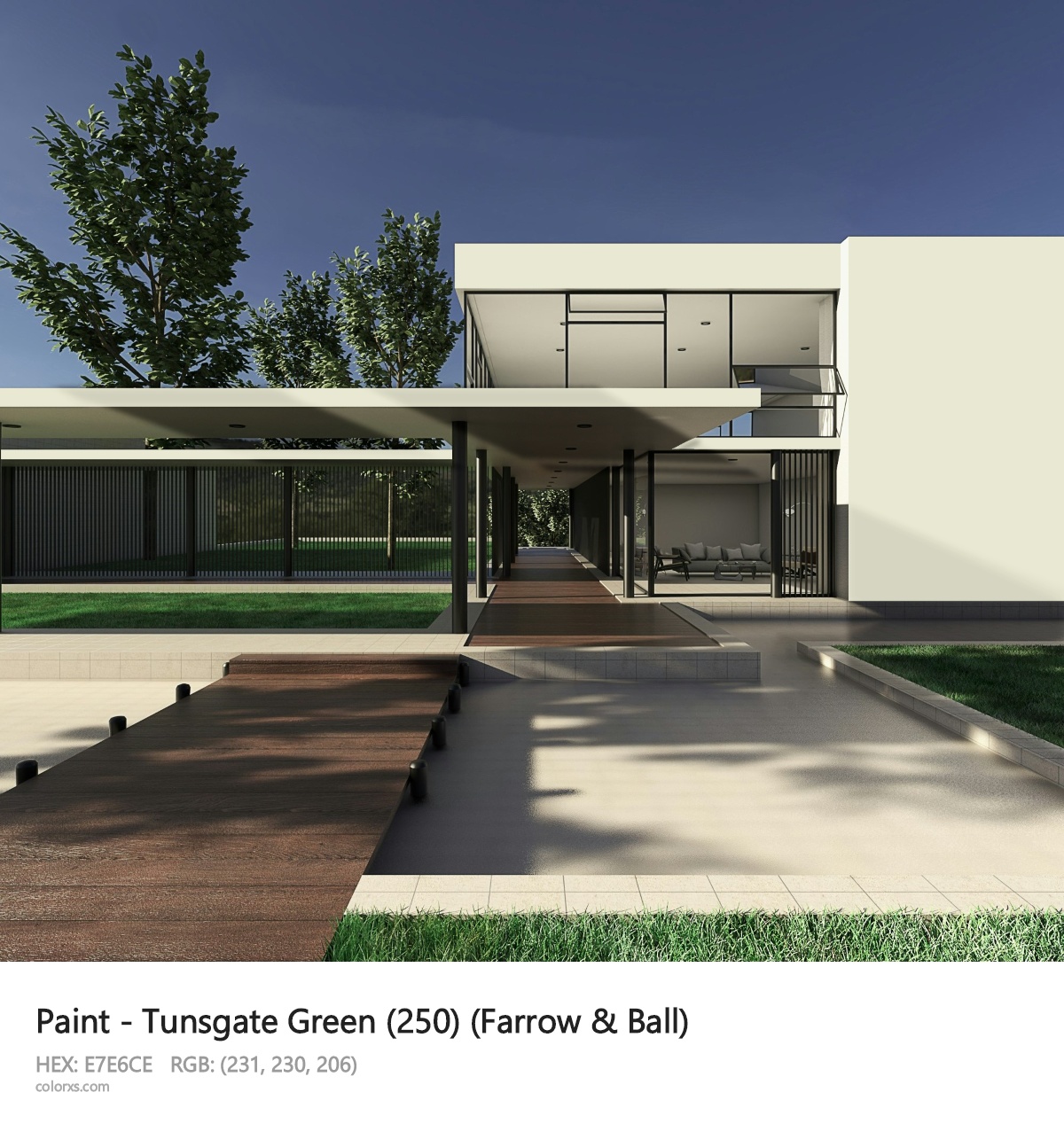 Farrow & Ball Tunsgate Green (250) Paint exterior design modern house with walkway
