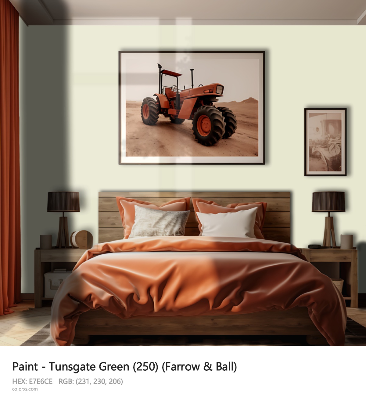 Farrow & Ball Tunsgate Green (250) Paint vintage style bedroom interior