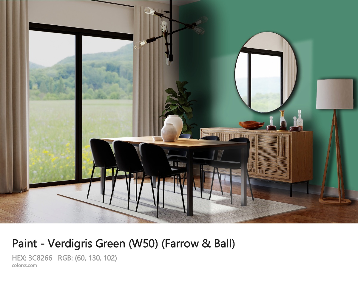 Farrow & Ball Verdigris Green (W50) Paint dining room design