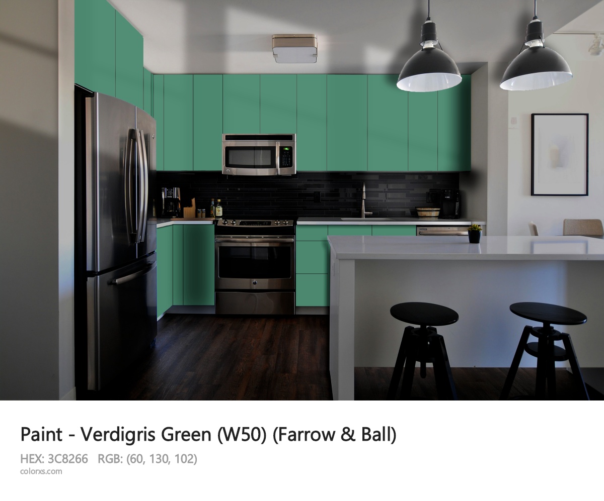 Farrow & Ball Verdigris Green (W50) Paint modular kitchen design